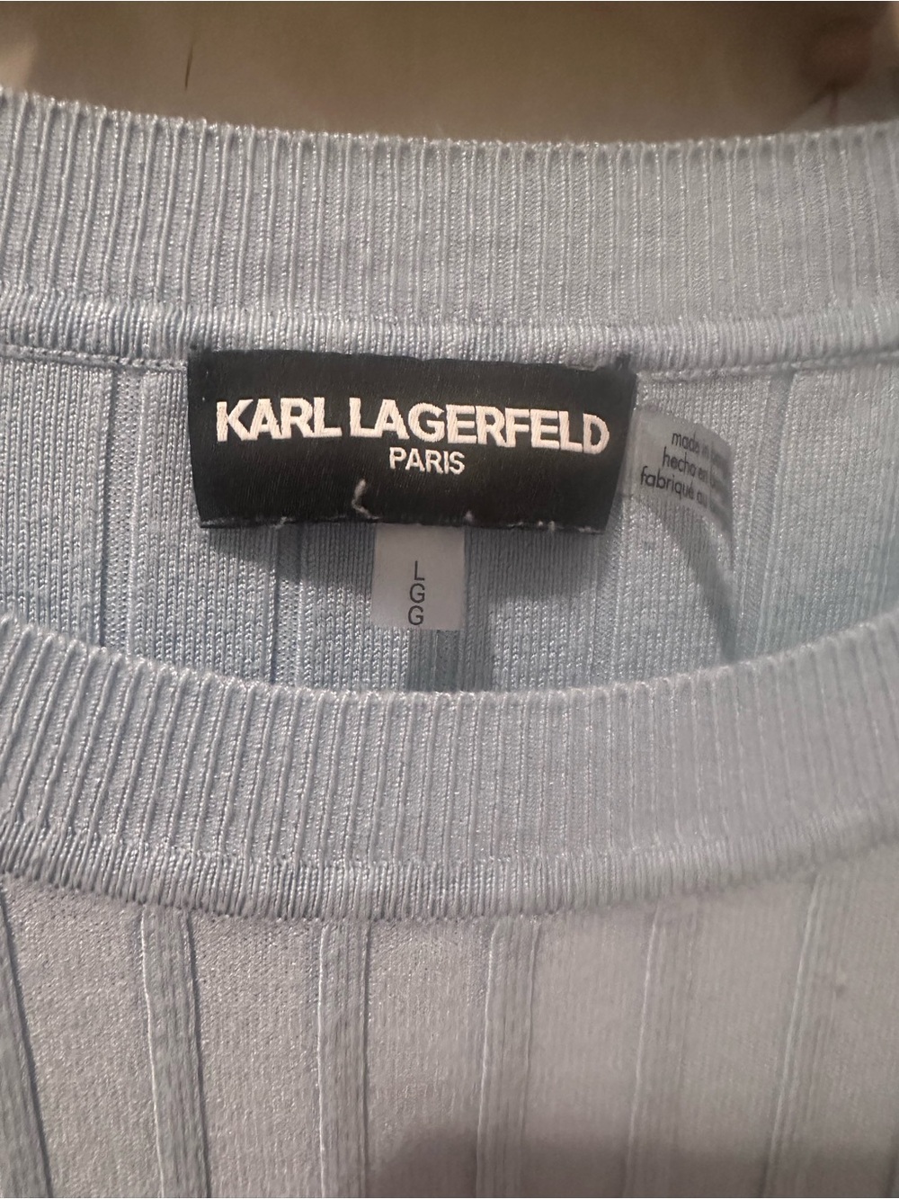 Karl Lagerfeld Paris Blue Ribbed Short Sleeve Sweater Top Size L - Picture 2 of 3